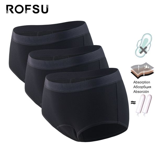 3pcs Culotte menstruelle pour femme Fibre de bambou Coton 4 couches Sous-vêtement étanche pour l'incontinence féminine Culotte absorbante 220425