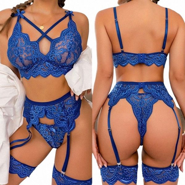 3 unids Mujeres Conjunto de Lencería Sexy Ropa Interior de Encaje Transparente Ropa de Dormir Íntima Ropa Interior Erótica Disfraces Sexuales Pornsuits a84a #