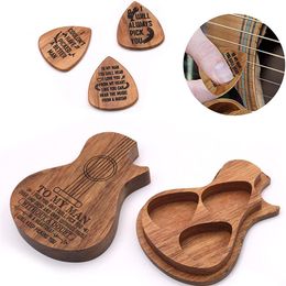 3 -stks houten gitaar picks akoestisch elektrisch muziekinstrument accessoire met doos