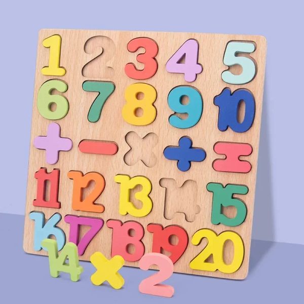 3pcs Rompecabezas de madera para niños pequeños Montessori Baby Learning Alphabet Número forma de rompecabezas Juego de mesa de combate para niños