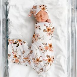 3PCSet Baby Swaddle Wrap geboren Deken voor geboren Babies Accessories Soft Floral Headband Hat Bedding items 240417