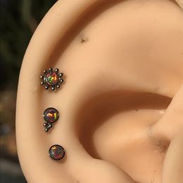 Ensemble de 3 boucles d'oreilles en opale pour Cartilage, fil interne en acier de 16G, anneaux de Labret à fleurs, Piercing, bijoux pour femmes, 240130