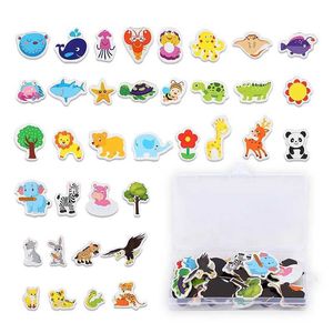 Aimants 3PCSFRIDGE 36PCS / Set Cartoon Animaux d'animaux pour enfants Apprenant les aimants de réfrigérateur en bois pour enfants