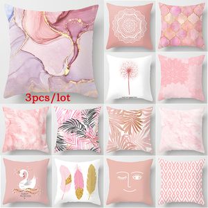 3PCSlot Pink Feather Polyester Pillowcase Stoel Sofa Home Decoratie Bladeren Plant Marmeren kussen Cover 45x45cm Kussenslip 220816