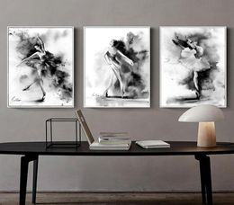 3pcsset Black White Ballerina Art Pintura de arte abstracto moderno