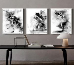 3 pzset Nero Bianco Ballerina Arte Pittura Astratta Moderna Immagine di Arte Balletto Ragazza Che Balla Tela Poster Home Decor5197413