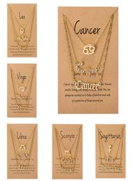 3pcsset carton étoile signe du zodiaque pendentif 12 Constellations colliers à breloques cristal doré Bélier Cancer Lion collier femmes bijou8838469