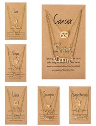 3PCSSet Cardboard Star Zodiac Sign Pendant 12 Constellations Charm Kettingen Golden Crystal Aries Cancer Leo Necklace Women Jewel3587083