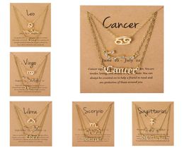 3pcsset Cardboard Star Sign Zodiac Sign 12 Constelations Charm Seclyes Golden Crystal Aries Cáncer Leo Collar Leo Women Jewel4191604