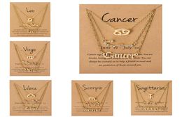 3PCSSet Cardboard Star Zodiac Sign Pendant 12 Constellations Charm Kettingen Golden Crystal Aries Cancer Leo Necklace Women Jewel3133589