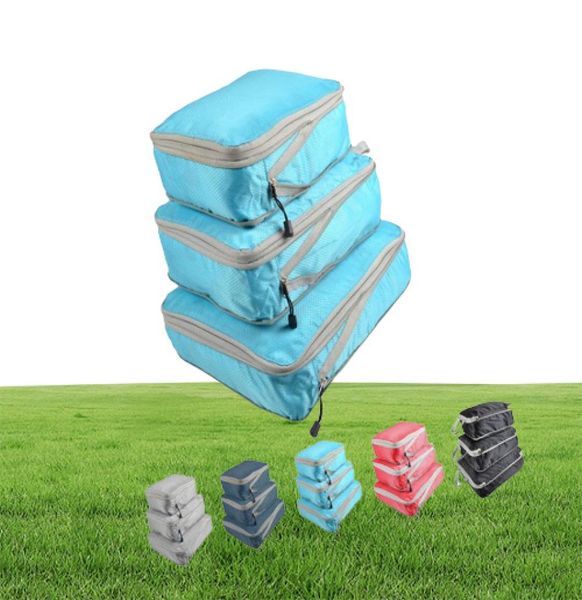 3pcsset Compression emballage Cubes voyage sac de rangement bagages valise organisateur ensemble pliable imperméable en Nylon matériel 220516gx8619899