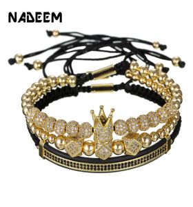 3PCSSet Paar CZ Kroon Armband Sets Voor Mannen Goud Pave Cubic Micro Charm Vrouwen Gevlochten Armband Sets Pulseira Bileklik7424939