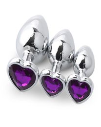 3PCSSet Crystal Jewelry Butt Plugs Anal Dilator Heart Base Prostaat Massager Metal Roestvrije anale plug sexy speelgoed voor vrouwen volwassen 8736748