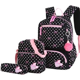 3pcsset Dot impression sacs d'école sac à dos cartable mode enfants beaux sacs à dos pour enfants filles écolier Mochilas 240102