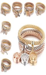 3PCSSet Elastische kristallen armband Diamant hart Kroon Tree Skull Butterfly Charmarmbanden Bangle Cuff Sets Sieraden zullen A6116767