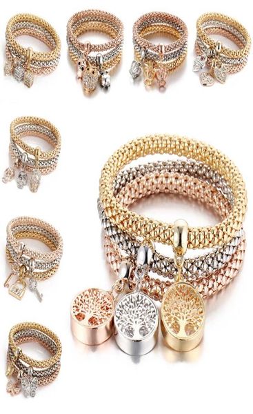 3pcSset Bracelet en cristal élastique Diamond Coeur Couronne arbre de vie Skull Butfly Charm bracelets Brangle Cuff Set Bielry Will A6116767