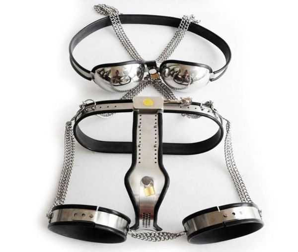 3pcsset ceinture de chasteté féminine soutien-gorge en acier inoxydable anneau de cuisse dispositif de chasteté en métal jouet érotique pour femmes esclave bondage fétiche 08744371