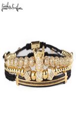 3pcSset Gold Luxury CZ Crown Charm Beads Bracelet Stacks Handmade Macrame Men Bracelets Bangles pour hommes Accessoires de bijoux J191675731645