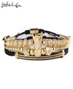 3pcSset Gold Luxury CZ Crown Charm Beads Bracelet Stacks Handmade Macrame Men Bracelets Bangles pour hommes Accessoires de bijoux J191671441829