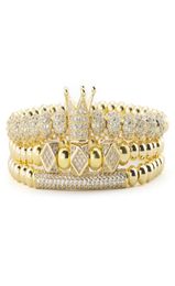 3pcsset Luxury Gold Beads Royal King Crown Dice Dice Cz Ball Bracelet Mens de moda brazaletes para hombres Joyería2827459