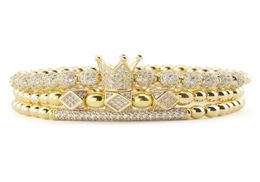 3pcsSet luxe perles d'or roi royal couronne dés charme CZ balle bracelet hommes bracelets de mode bracelets pour hommes bijoux 2601708