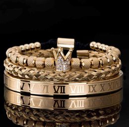 3pcSset Luxury Micro Pave CZ Crown Roman Royal Charm Men Bracelets Crystals en acier inoxydable Bangles Couple de bijoux fait à la main Gift 6670360