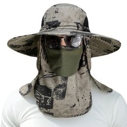 3pcSset hommes chapeau de seau avec châle Veil Camouflage Prévention du sable d'été 12 cm Soleil étanche du camp extérieur du camp en plein air 240403