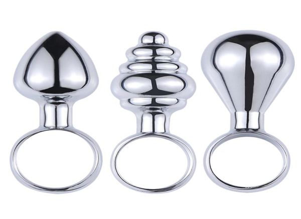 3 piezas Set Mini tapones anales de metal con anillo de dedo expansor de ano juguetes sexuales anales para principiantes tapón Anal vaginal masajeador de próstata X04017840971