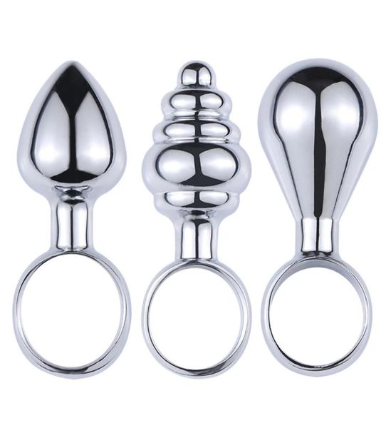 3 piezas Set Mini tapones anales de metal con anillo de dedo expansor de ano juguetes sexuales anales para principiantes tapón Anal vaginal masajeador de próstata X04013171064