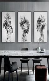 3pcSset moderne abstrait nuage smog girl portrait toile art peinture en noir et blanc art art toile affiche nordique minimaliste wa1050219