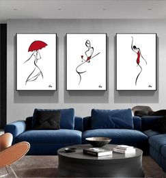 3 pièces ensemble moderne abstrait minimaliste Art impression noir blanc rouge dessin au trait peinture danse femmes mur photo pour chambre à coucher 4123116