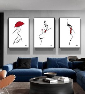 3pcsset moderne abstracte minimalistische kunstprint zwartwitrode lijntekening schilderij dansende vrouwen muurfoto voor slaapkamer wonen 4710713