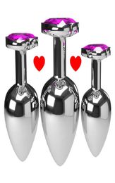 3pcSset Multicolor Smooth Massager Perles anales Crystal Jewelry Heart Butt Plugulator Femmes Sex Toys Dildo Metal Anal Plug273S9490580