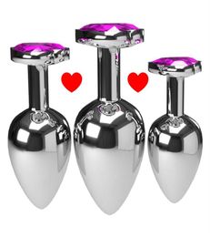 3PCSset Multicolor Smooth Massager Perles anales Crystal Jewelry Heart Butt Plugulator Femmes Sex Toys Dildo Metal Anal Plug273S2500912
