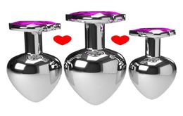 3PCSset Multicolor Smooth Massager Perles anales Crystal Jewelry Heart Butt Plugulator Femmes Sex Toys Dildo Metal Anal Plug273S3898060
