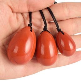 3 pièces ensemble naturel rouge jaspe Yoni oeuf pierre de Massage pour les femmes Kegel exercice rétrécissement des muscles vaginaux Ben Wa Ball8356643