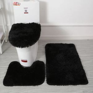 Ensemble de tapis de bain en peluche, 3 pièces, tapis de toilette antidérapant et couvercle de couvercle, tapis de douche en peluche douce, tapis de sol pour 240122