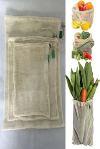 3pcSset Épicerie en maille en coton réutilisable PRODUITS Sacs Vegetable Fruit Fresh Totes à main