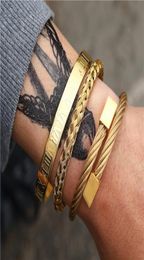 3pcsSet Romeinse Cijfer Heren Armbanden Roestvrij Staal Henneptouw Gesp Open Punk Armbanden Goud Pulseira Bileklik Armband Sieraden5191448