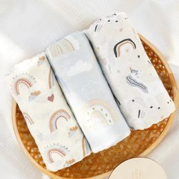 3PCSSet S Couvertures en mousseline pour bébé pour né imprimé doux bambou coton mousseline bébé réception couverture attache kangourou pour bébé 240105