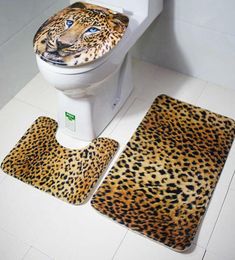 3pcSset Tiger Leopard Animal Imprime de bain Mat de bain Pied Mat de bain Toilet de salle de bain Tapis de toilette DÉCORD DÉCORD