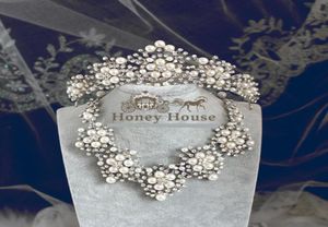 Ensemble d'accessoires de bijoux de mariée, 3 pièces, couronne, boucles d'oreilles, collier, Design de feuilles de cristal avec fausses perles, 3509168
