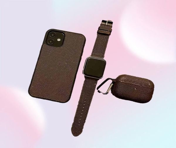 Conjunto de 3 piezas de fundas de teléfono de moda para iPhone 14 13 12 Pro max mini 11 11Pro X XS XR XSMAX PU cuero AirPods cubierta diseñador watchban5370505