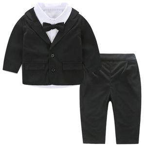 3 pièces printemps automne né bébé garçon vêtements mode gentleman costume noir infantile manteau blanc chemise pantalon enfants vêtements ensemble BC2038 240313