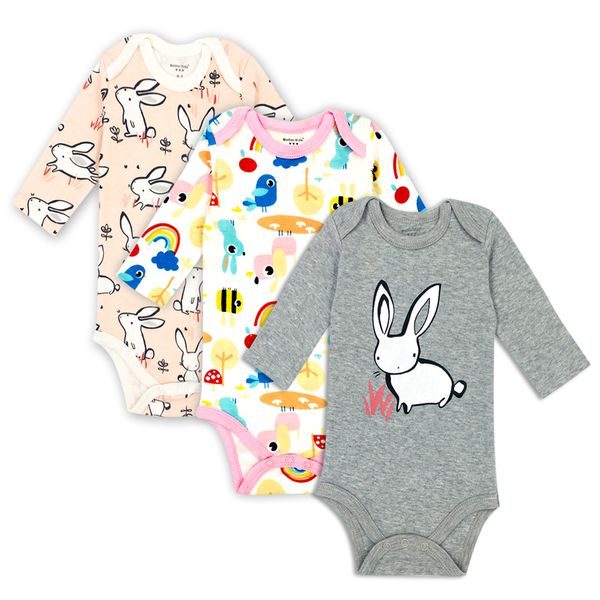 3 pièces/lot 100% coton bébé nouveau-né à manches longues sous-vêtements infantile garçon fille pyjamas barboteuse usine coût pas cher en gros