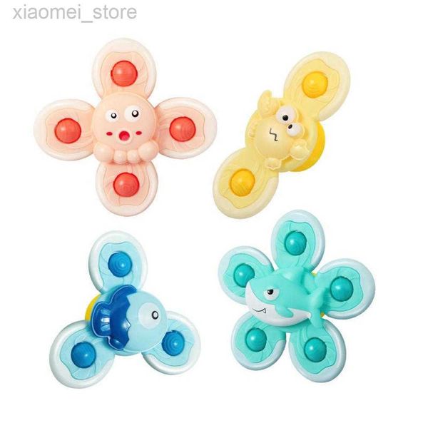 3PSCBath Toys 1PC Baby Cartoon Sea Animal Spinners Juguete Jugar Agua ABS Ventosa Spinning Top Gyro Stress Reliever Niños Baño Juguetes educativos