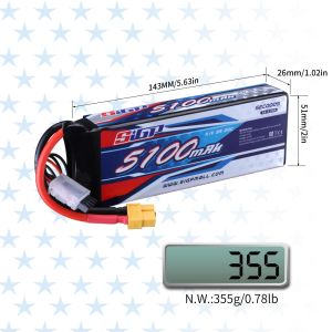 3S 4S 6S Lipo Battery 5100mAH pour 20c 60c 70c avec le connecteur de fiche XT60 XT90