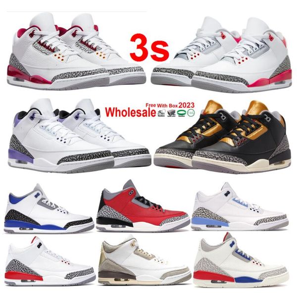 Georgia Peach 3 3s Chaussures de basket-ball Lucky Fire vert rouge Vrai Blue Black Gold Cardinal Dark Iris White Cement infrarouge Kumquat avec Box Men Archaeo Brown