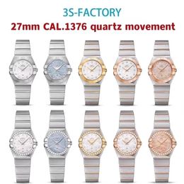 3S Factory Women's Watch Quatrième génération Constellation Eternal Classic Classic 27mm Cal1376 Mouvement de quartz Le logo de la boucle de montre papillon est en or 18k