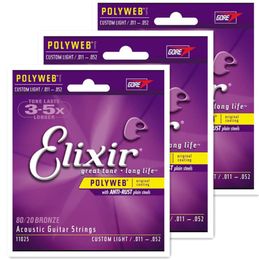 3 jeux de cordes pour guitare acoustique Elixir 11025 Polyweb, longue durée de vie, Bronze 8020, 011 015 022 032 042 0522065787